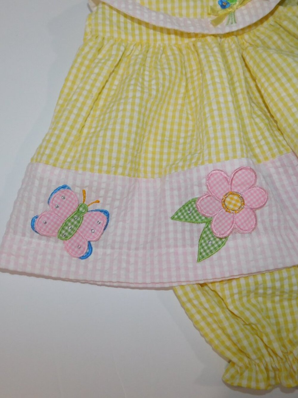 VTG Jo Joe Fashion Yellow Pink Sleeveless Dress Diaper cover & Hat NEW Butterfly - Picture 6 of 9